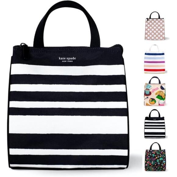 Kate Spade New York Black Portable Soft Cooler Lunch Bag, Thermal Tote with - Picture 2 of 7